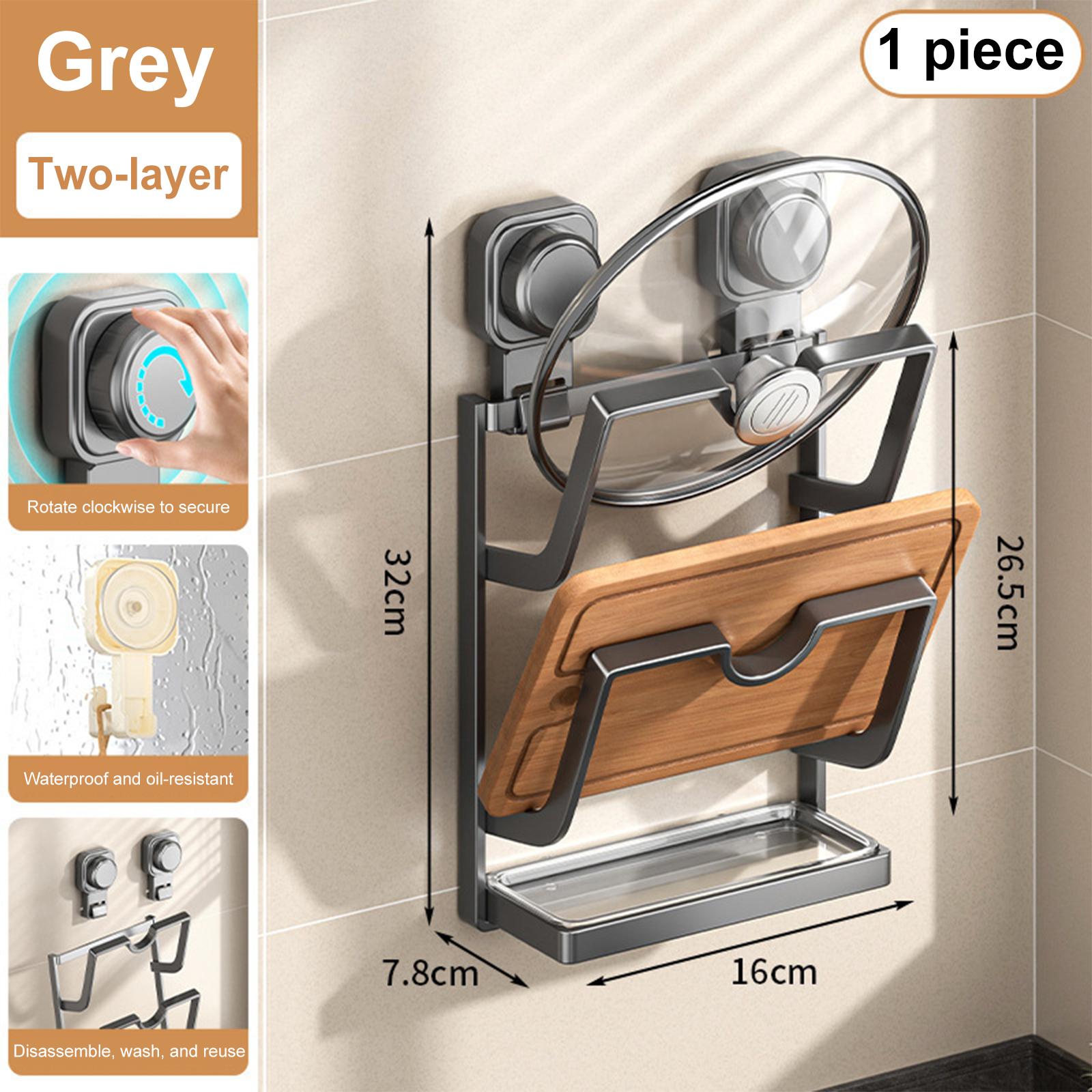 

2/3 layers Suction Cup Pot Lid Holder Multi-Layer Multifunctional Pot Lid Storage Rack Wall Hanging Pot Cover Rack for Kitchen