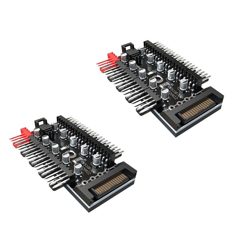 2Pcs PWM Fan Splitter Fan CPU Cooling 10 Port To PWM Adapter 4Pin PC Fan Controller Splitter Adapter Card Adapter