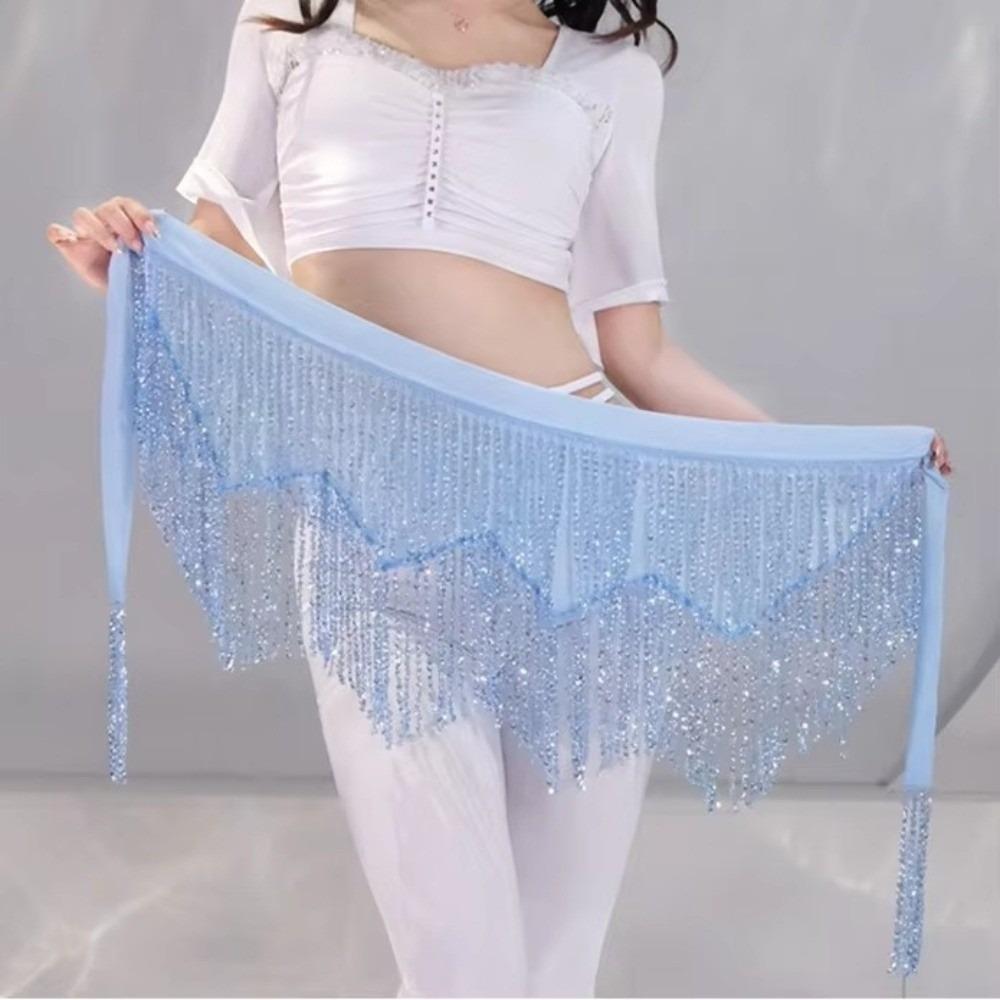 Shining Belly Dance Hip Scarf Sparkling Tassel Hip Wraps Waist Chain Belt Costume Accessory синий