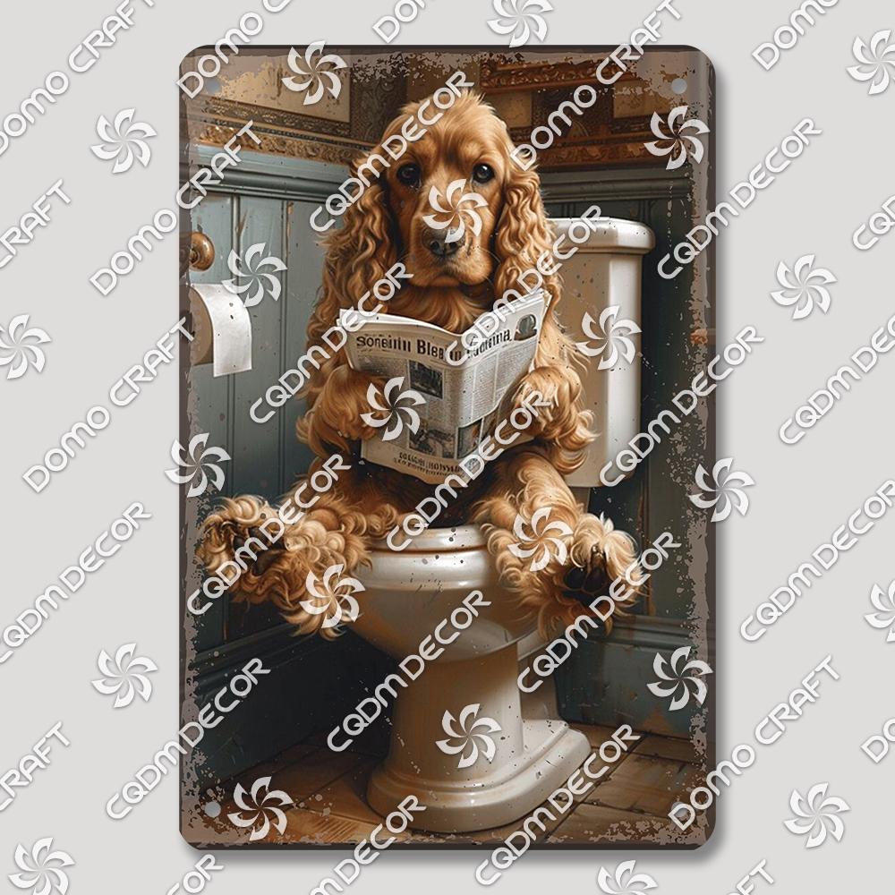 Funny Toilet Tin Sign Vintage Metal Poster Rabbit Raccoon Cat Dog Metal Plates Retro Wall Decor for Cafe Bathroom Home