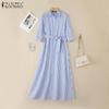 ZANZEA Women Turn Down Collar Casual 3/4 Sleeve Long Shirt Dress