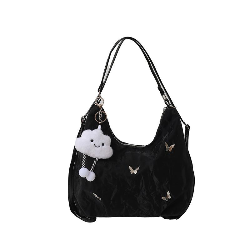 

Large Capacity Designer Pu Backpack With Silver Butterfly Decoration For Commuting Black Pendant