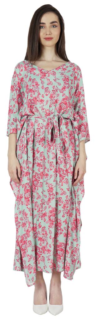 Moomaya Printed Sleep Loungewear For Women Kimono Sleeves Kaftan Resort Dress  Maternity