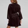 Women's Fashion Long Sleeve Color Pocket Canary Velvet Dress