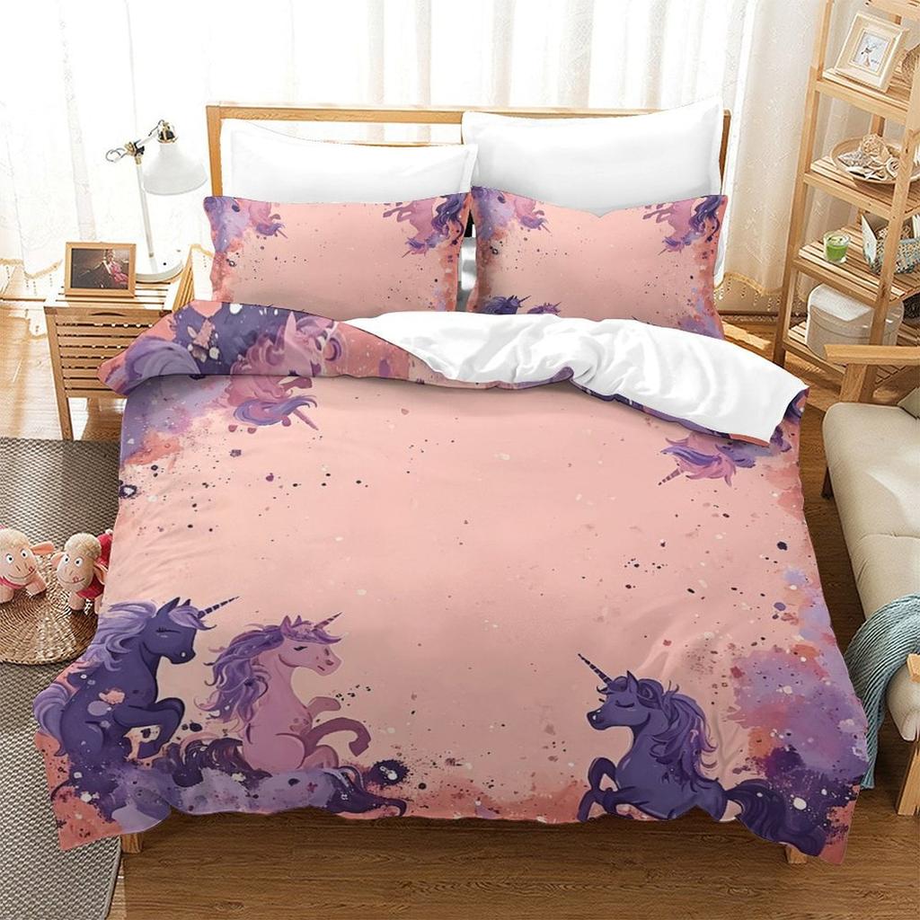 Comforter Digital Printed Unicorn Design Queen Size Bedding Girl'S Not Fading Soft And Comfortable.