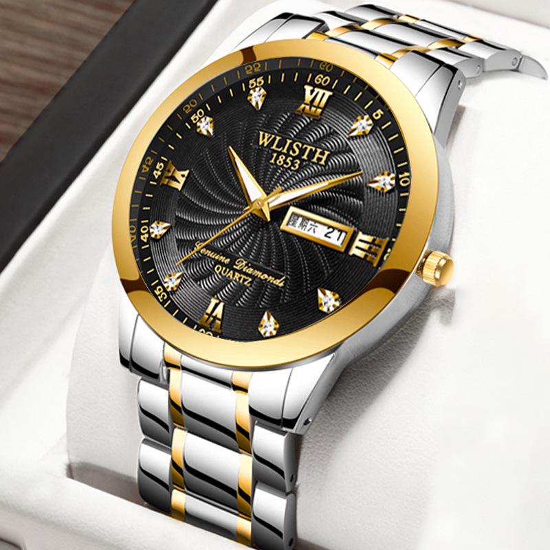 Men s Waterproof Quartz Steel Band Watch with Double Calendar - Fashionable Design