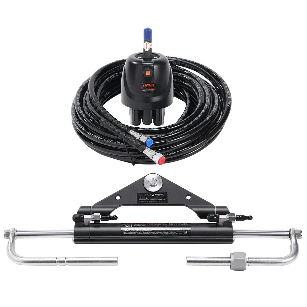 Hydraulic Outboard Steering Kit, 150HP, Marine Boat Hydraulic Steering System, with Helm Pump Two-Way Lock Cylinder and 24 Feet Hydraulic Steering