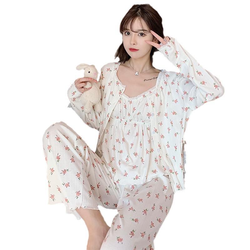 Pure Desire Women's 3-Piece Pajama Set: Long Sleeve, Spring/Autumn Cotton, Padded Camisole, Sexy Homewear