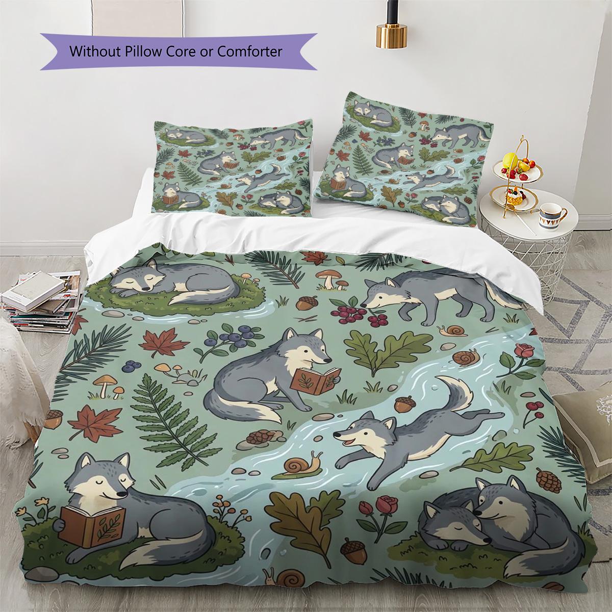 

Grey Wolf Pattern Bedding Quilt Set Quilt Cover Pillowcase Home Decoration Birthday Gift (1 * duvet cover + 2 * pillowcase, without core) 135x200cm