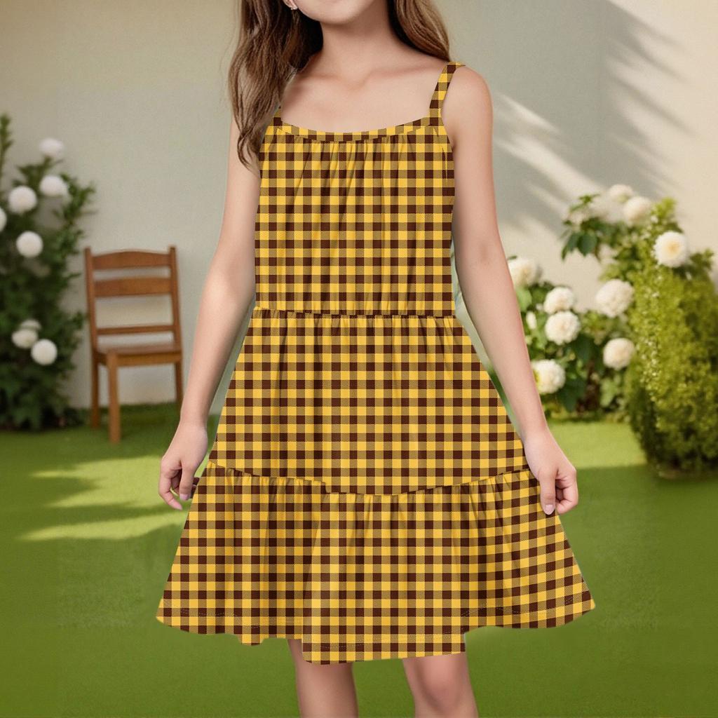 Rochie casual de vară pentru copii, modă, cu gât rotund, fără mâneci