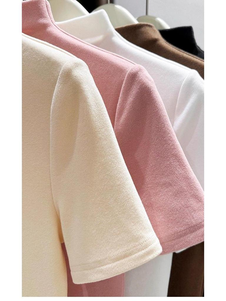 2026 Women's Double-Sided Slim-Fit Half-High Collar Base Layer Top, Thickened, Short-Sleeved, High-End Feel.