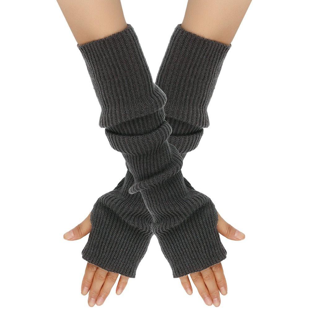 Casual Long Sleeve Fingerless Long Gloves Solid Knitted Arm Sleeve Gloves Arm Warmer Soft Arm Cover Gloves for Women Girls