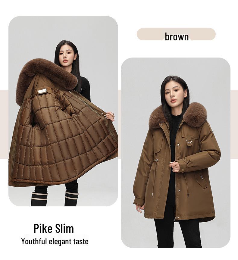 Women's Mid-Length Parka with Large Fur Collar, 2026 Edition - One Coat, Three Styles with Removable Liner and Thickened Cotton