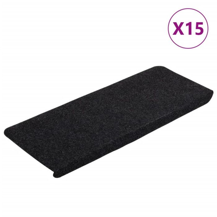 VidaXL Tapis d'escalier auto-adhésifs 15 pcs 65x24,5x3,5 cm Noir 343478