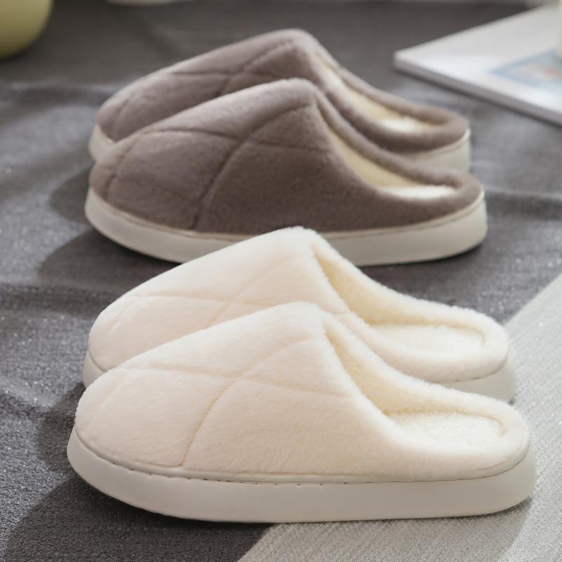 New Cross Plush Cotton Slippers Women's Autumn and Winter Non-slip Indoor Home Thick Bottom Warm Cotton Drag Men's