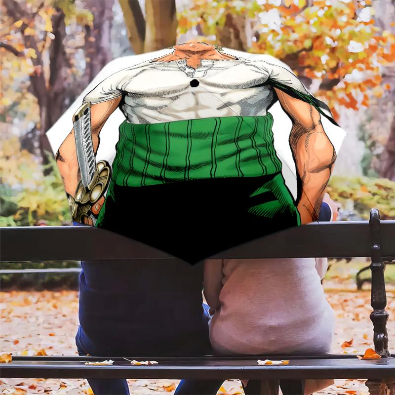 1 Stück Automatischer Faltregenschirm - Roronoa Zoro Muster Tragbares faltbares Design mit 8 Speichen Weihnachts-Geburtstagsgeschenke