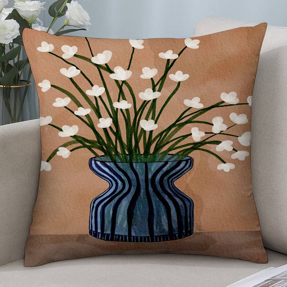 Art Flower Vase Pillow Case Short Plush Double-sided Print Square Throw Pillow Covers Sofa Home Cushion Decor