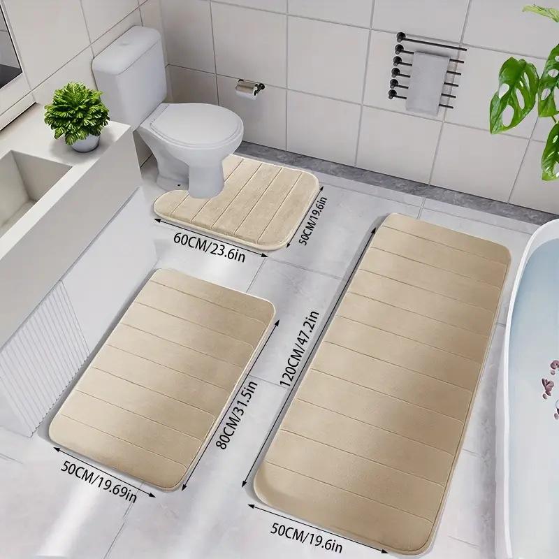 

Bathroom Three-piece Set Household Non-slip Floor Mats Solid Color Quilted Bathroom Absorbent Carpet Mats белый