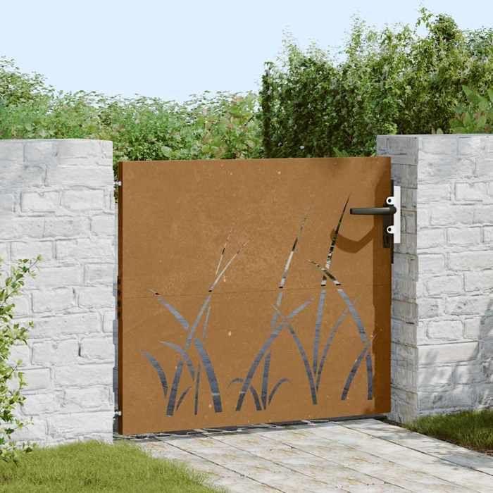 VidaXL Garden Gate 85x100 Cm Corten Steel Grass Design 153221