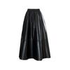 2025 Autumn/Winter Women's High-Waisted PU Leather A-Line Midi Skirt - Elastic Waist, Loose Bodycon Design