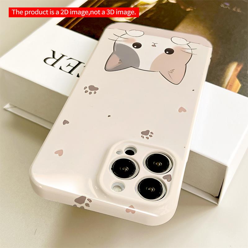 2DFlat Cute Calico Kitten Peeking with Hearts and Paws All inclusive film hard iPhone case, compatible with iPhone 18 Pro Max 17 16 15 14 13 12 11
