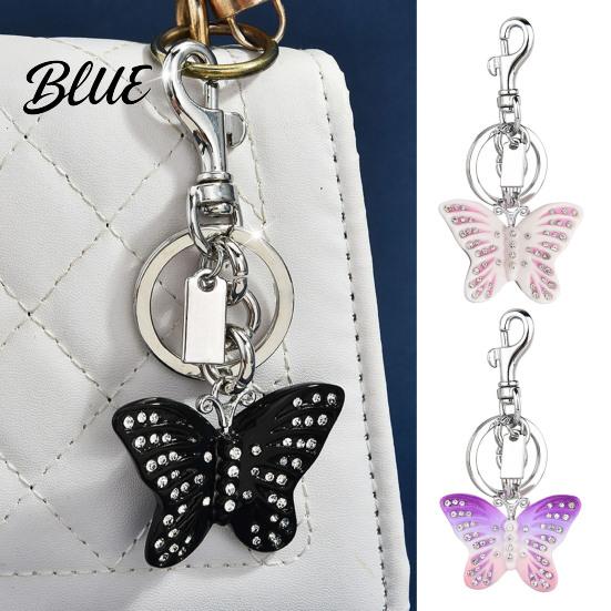 Lightweight Key Holder Keychain Pendant Rhinestones Inlaid Gradient Butterfly Shape