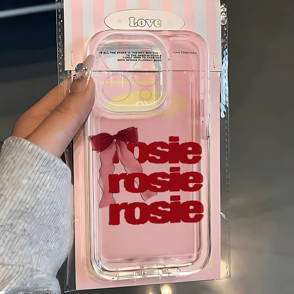 Ins Korean Pink Letter r-rosie Phone Case For iPhone 17 16 15 14 13 12 11 Mini Pro Max X XR 7 8 Air Plus Transparent Back Cover