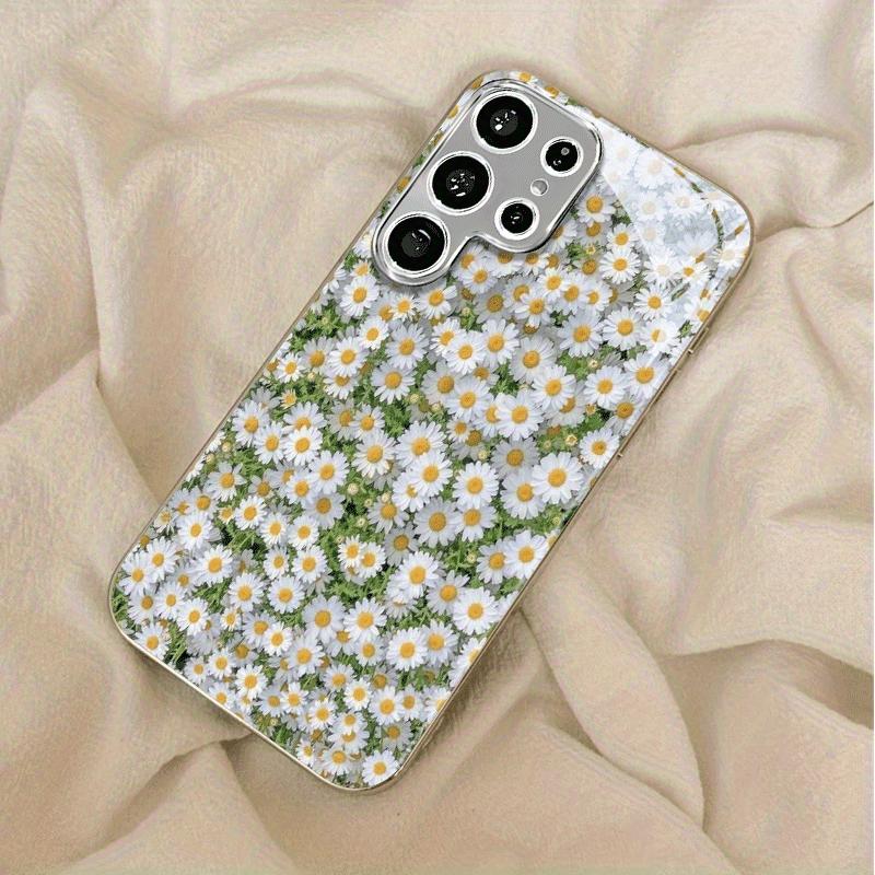 

Позолоченный чехол для телефона из закаленного стекла, совместимый с Galaxy S26 S25 S24 S23 S22 Ultra Plus. Свежий летний дизайн с ромашками. For Galaxy S26