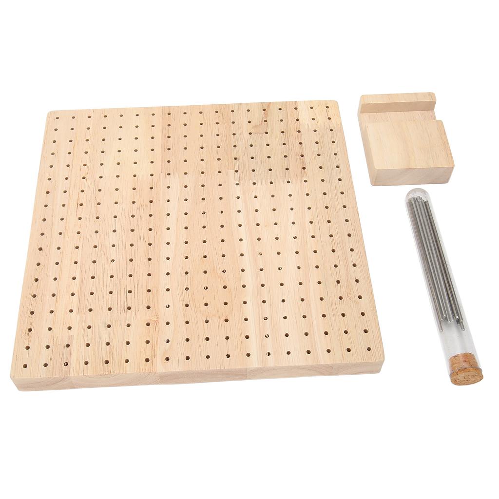 Wooden Blocking Board 324 Holes Polished Rubber Wood Handcrafted Knitting Board with Steel Pins Needles for Crocheting