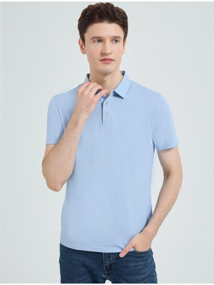 Men's Mulberry Silk Short-sleeve Lapel T-shirt Summer Tencel Drape Wrinkle-free Minimalist Lightweight Breathable Summer Casual Business T-shirt
