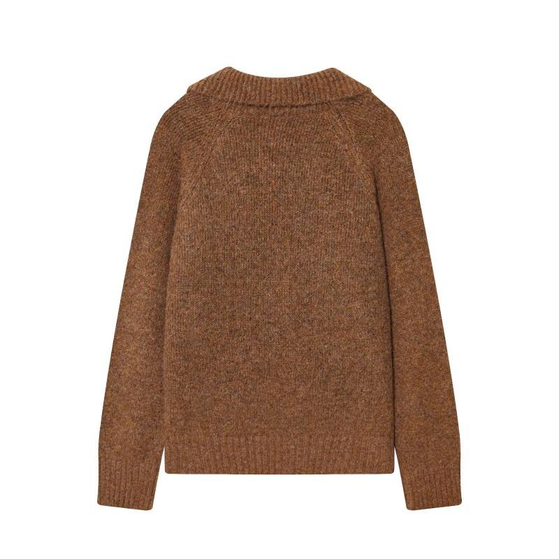 Womens 2026 Casual Knit Sweater With Turn-Down Collar Regular Fit Long Sleeve