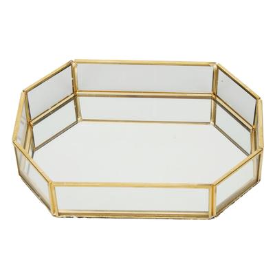 Oktagonal Förvaringslåda Mini Guld Geometri Smycken Halsband Dessertkorg med Flanell 20x14x4cm