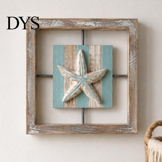 Mediterranean Style Home Decor 3D Beach Wooden Frame Wall Art, Coastal Starfish/Conch/Shell Decor, Ocean Hollow Relief Sculpture Inspired Mount