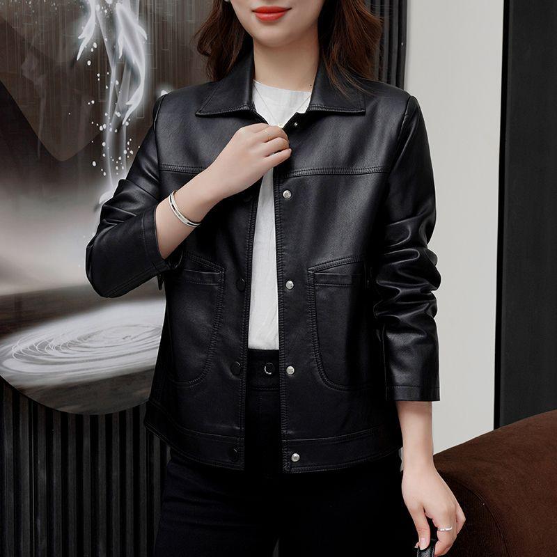 

Women s High-End Leather Motorcycle Jacket - Slimming Short Style, Spring/Autumn 2025 Fashion XL (recommended for 110-120 jin)