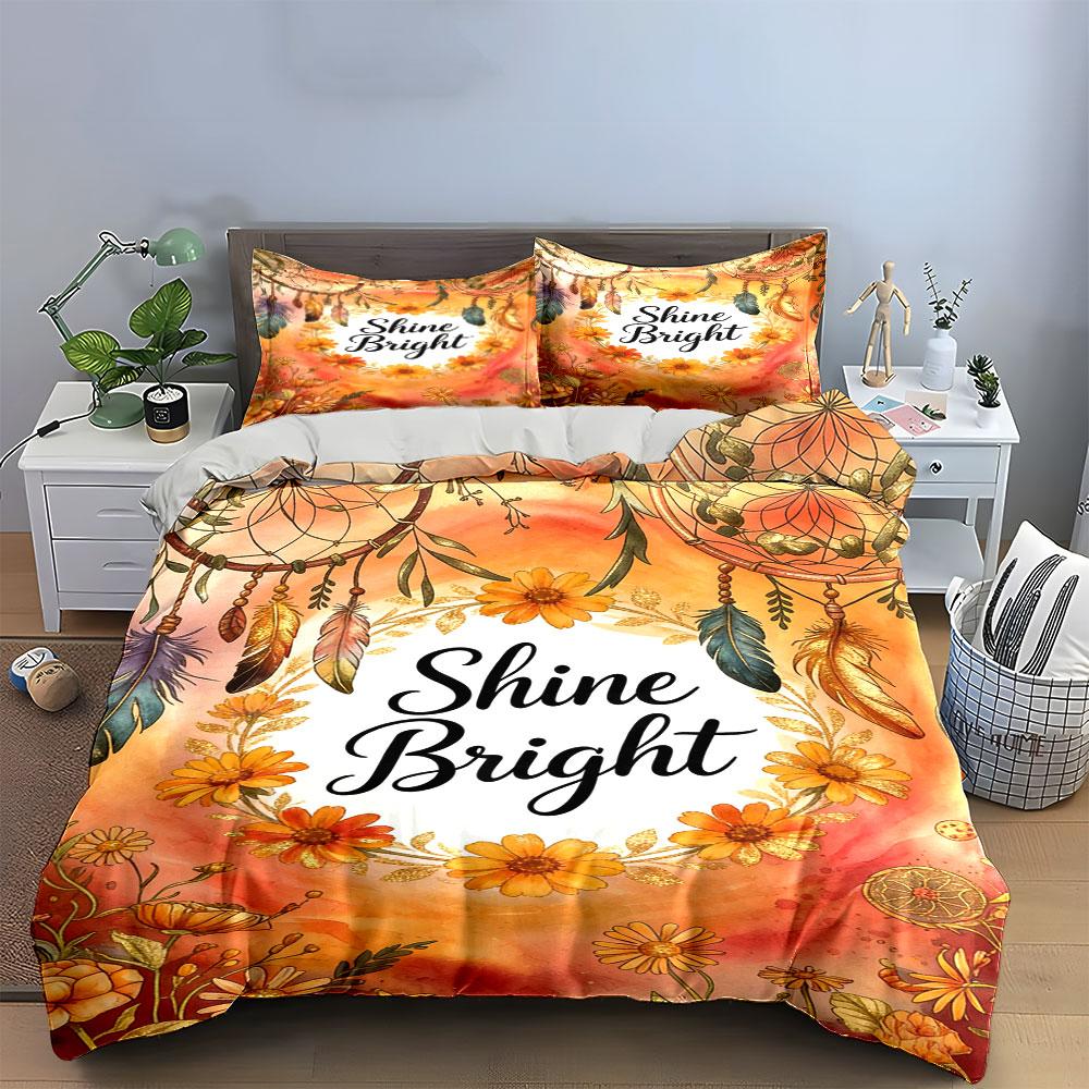 Yellow flowers and feathers. Bedding sets Duvet cover sets Duvet covers Pillowcases(1 * Duvet Cover 2 * Pillowcases, without duvet insert)