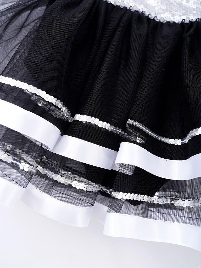 Dívčí bezešvé tylové taneční šaty s průhlednou síťovinou, vykrojená záda, ramínka, zdobené třpytivými flitry, oblečení na vystoupení