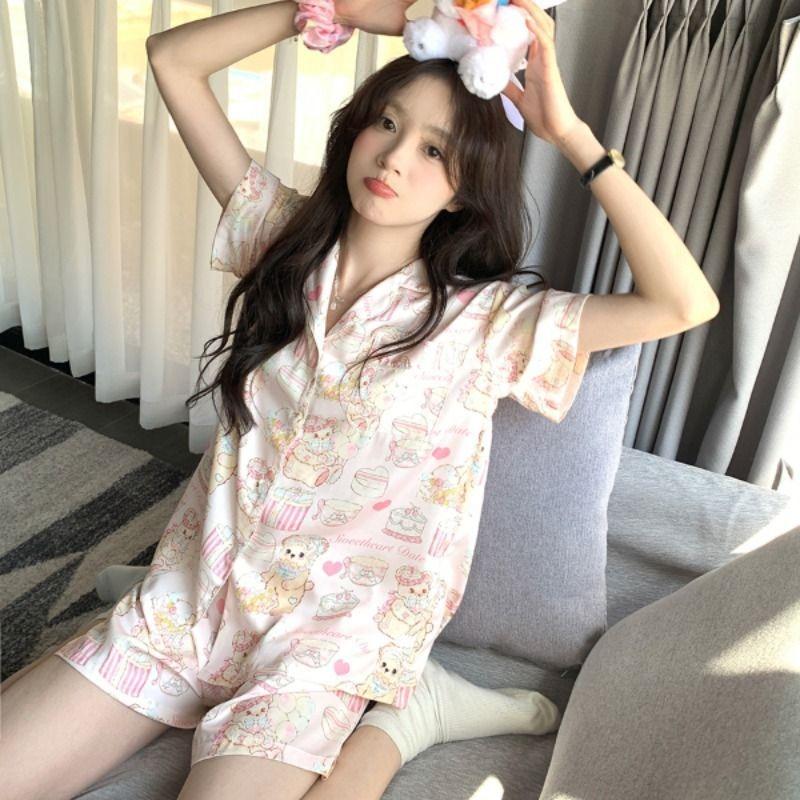 Women's Pajamas Loungewear Cartoon Rabbit Print Student Homewear Two-Piece Set Ladies Cardigan Senior Sense Sleepwear Homewear