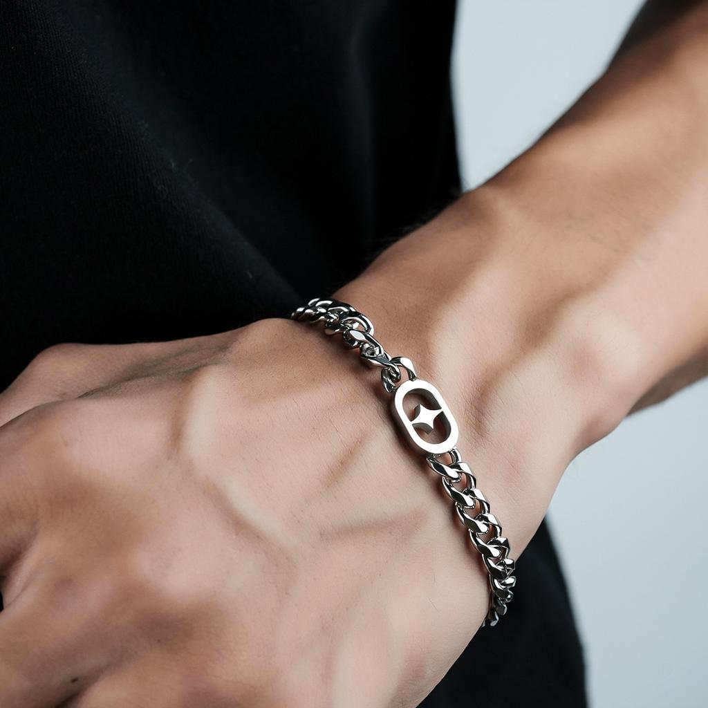 Retro Star Cuban Link Chain Bracelet For Men Stainless Steel Punk Gothic Hiphop Accessories Designer Unisex Trendy Gift