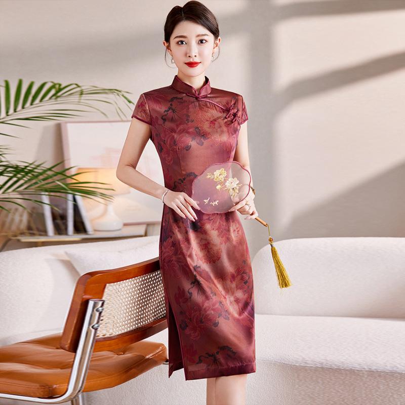 Women's Silk Dress Summer New High-end Luxury Silk Cheongsam Skirt