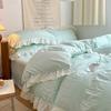 Set Biancheria da Letto in Pizzo Seersucker Stile Ins Cotone Lavato Coreano Copripiumino 4 Pezzi Copripiumino Colore Unito per Decorazione Casa Ragazza