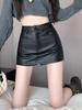 2024 Spring High Waist Black PU Leather A-Line Mini Skirt for Women