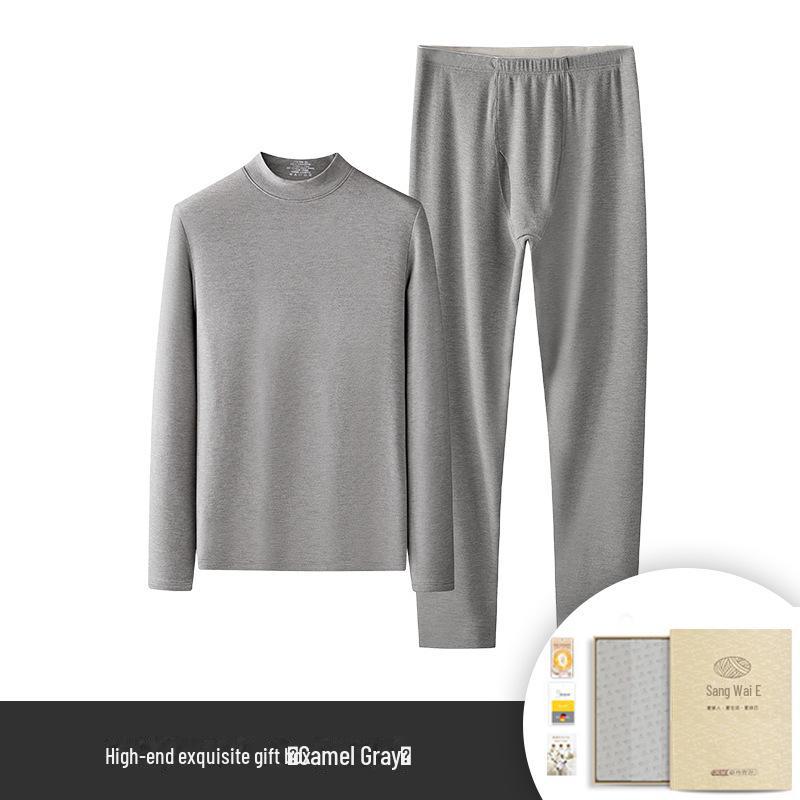 

Комплект мужского термобелья: Однотонный, плюс бархат, утолщенный костюм Medium turtleneck, L верблюд/серый