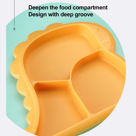 4Pcs/Set Dinner Plate Dinosaur-Shaped Divided Plate Including Bowl Spoon Fork Ergonomic Baby Feeding Utensils Easy to Clean Safe for Kids
