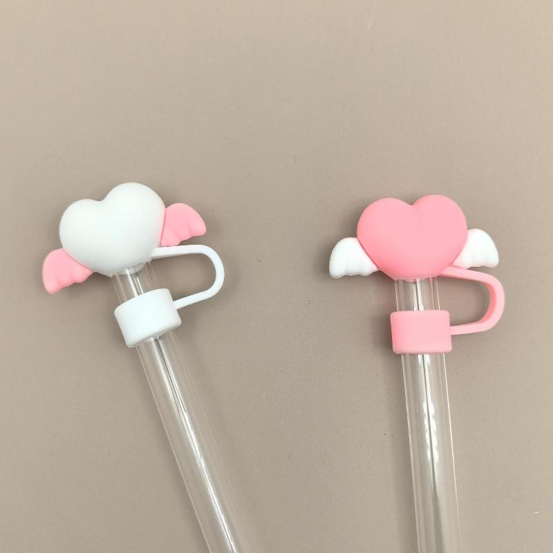 Love Wing Straw Cap Cup 10mm Set Home Goods Heart-Shaped Caps Hit Product