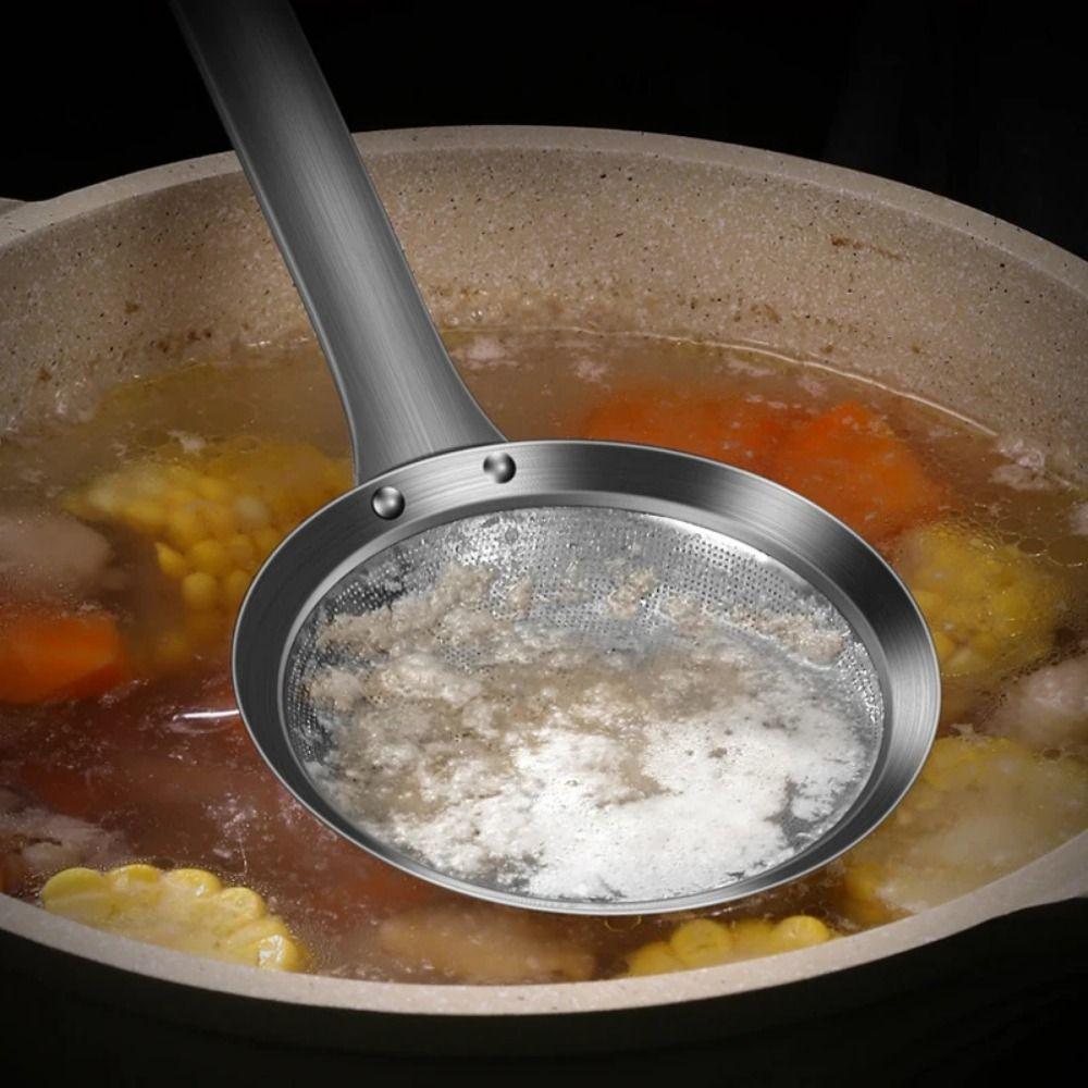 Long Handle Stainless Steel Oil Skimmer Reusable Household Oil Filtering Spoon Durable Comfortable Handle Kitchen Strainer