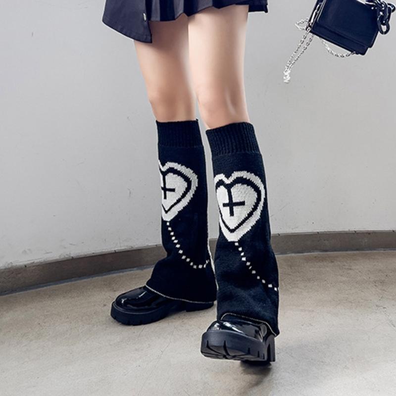 Rozkloszowane getry dla kobiet dziewczynki styl japoński Lolitas nakładka na buty skarpetki gotyckie Harajuku nakładka na nogę środkowa podkolanówka