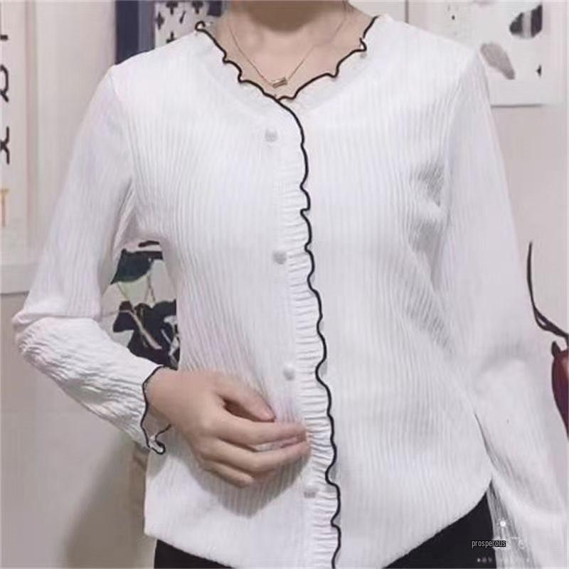 Chic French Long Sleeve Slimming Silk Crepe Top for Spring and Autumn