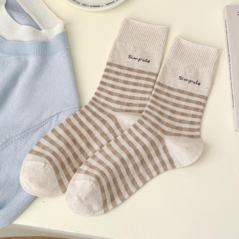 

Cotton Socks with White Stripes - Children s Mid-length Socks for Spring and Summer, Pile-up Socks, Summer Stockings 1 pair
