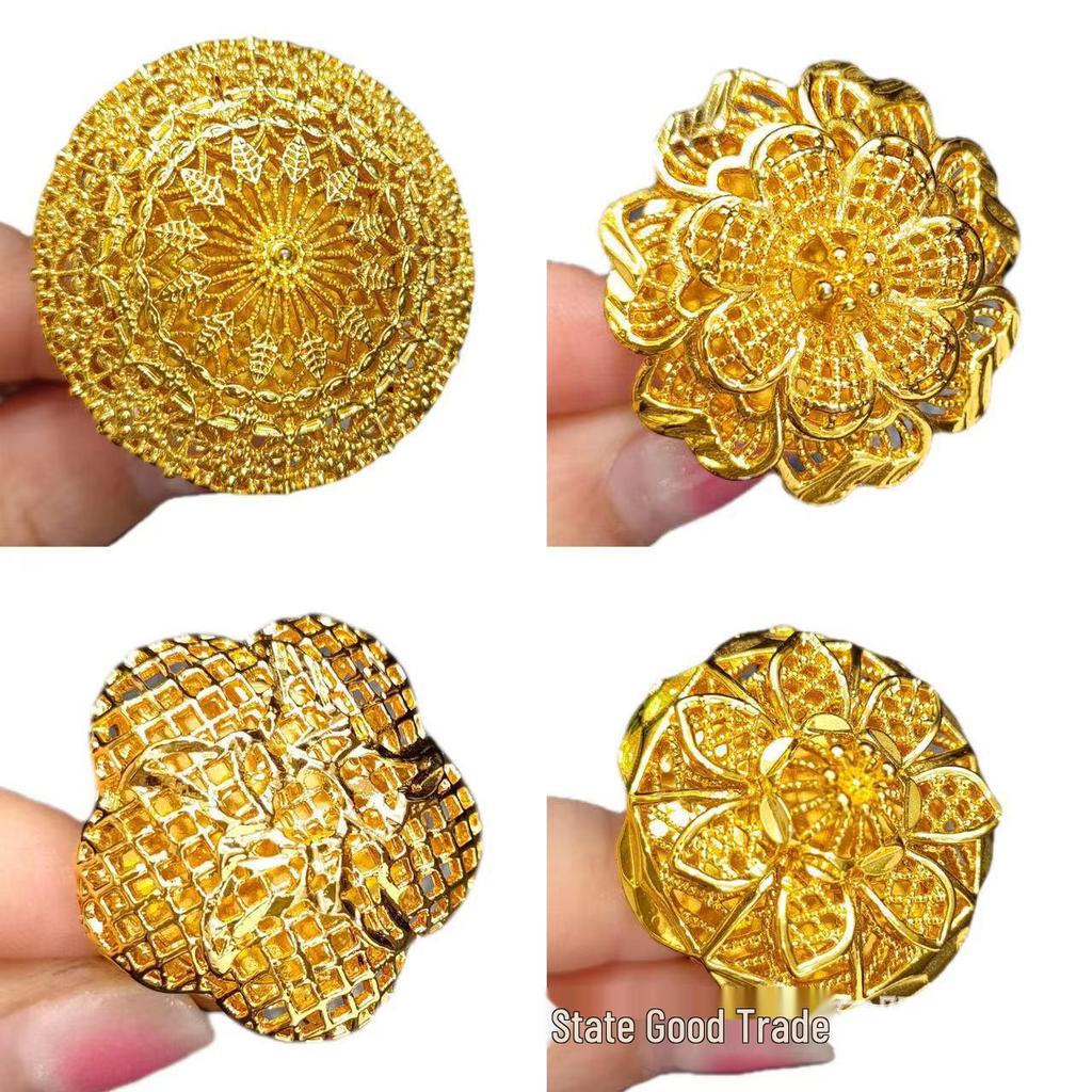 Dubai 24k Gold Filigree Flower Ring - Women's Wedding Jewelry for Global Elegance