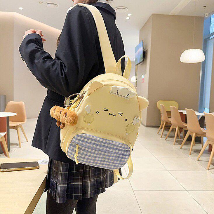 Schoolbag Cute Cartoon Plaid Backpack Female Student Travel Cat Small Backpack High Value Versatile Light Class Bag